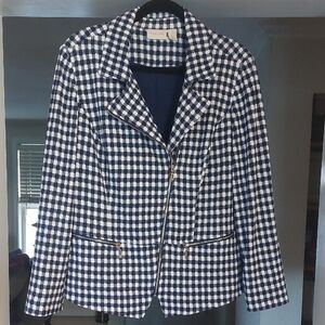 Chico's Navy and White Checkered Moto Blazer - Chico's Size 2